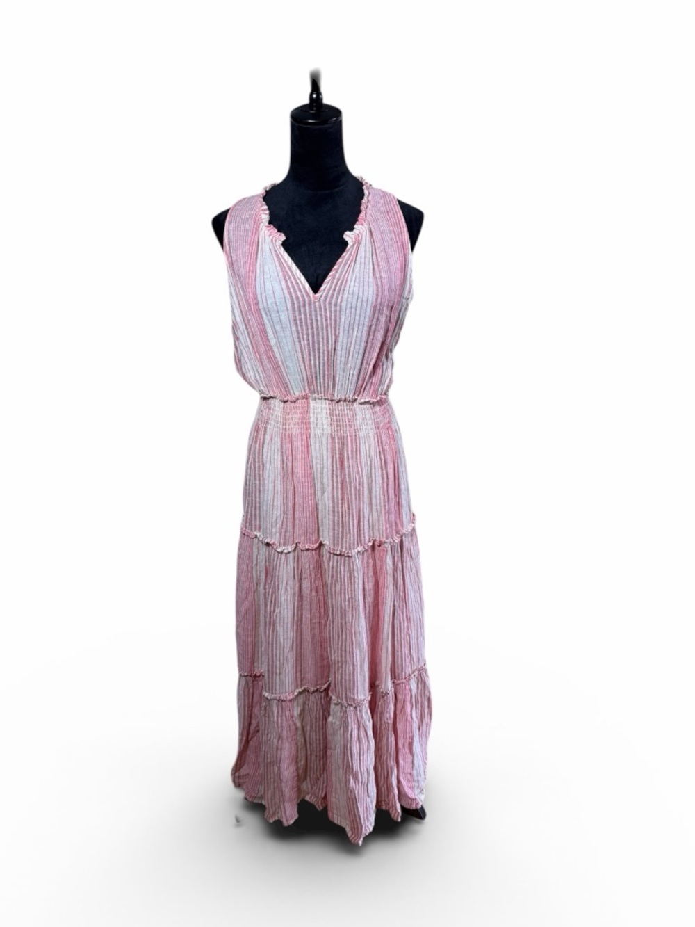NWT Rails Pink Stripe Tiered Maxi Dress Medium Coastal Cottagecore Vacation
